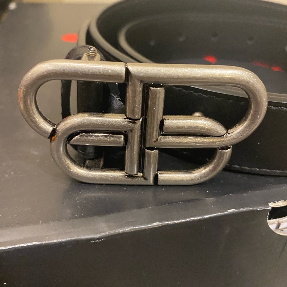 Balenciaga Black Leather Belt with Silver Buckle